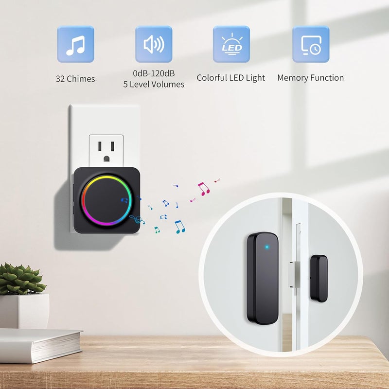 BITIWEND Door Chime, Door Sensor Chime When Door Opens, Door Entry Alarm for Business/Home/Office/Store, 600 FT Range, 32 Chimes 5 Adjustable Volume Door Ringer Alert 2Sensor + 1Receivers Black - Image 2